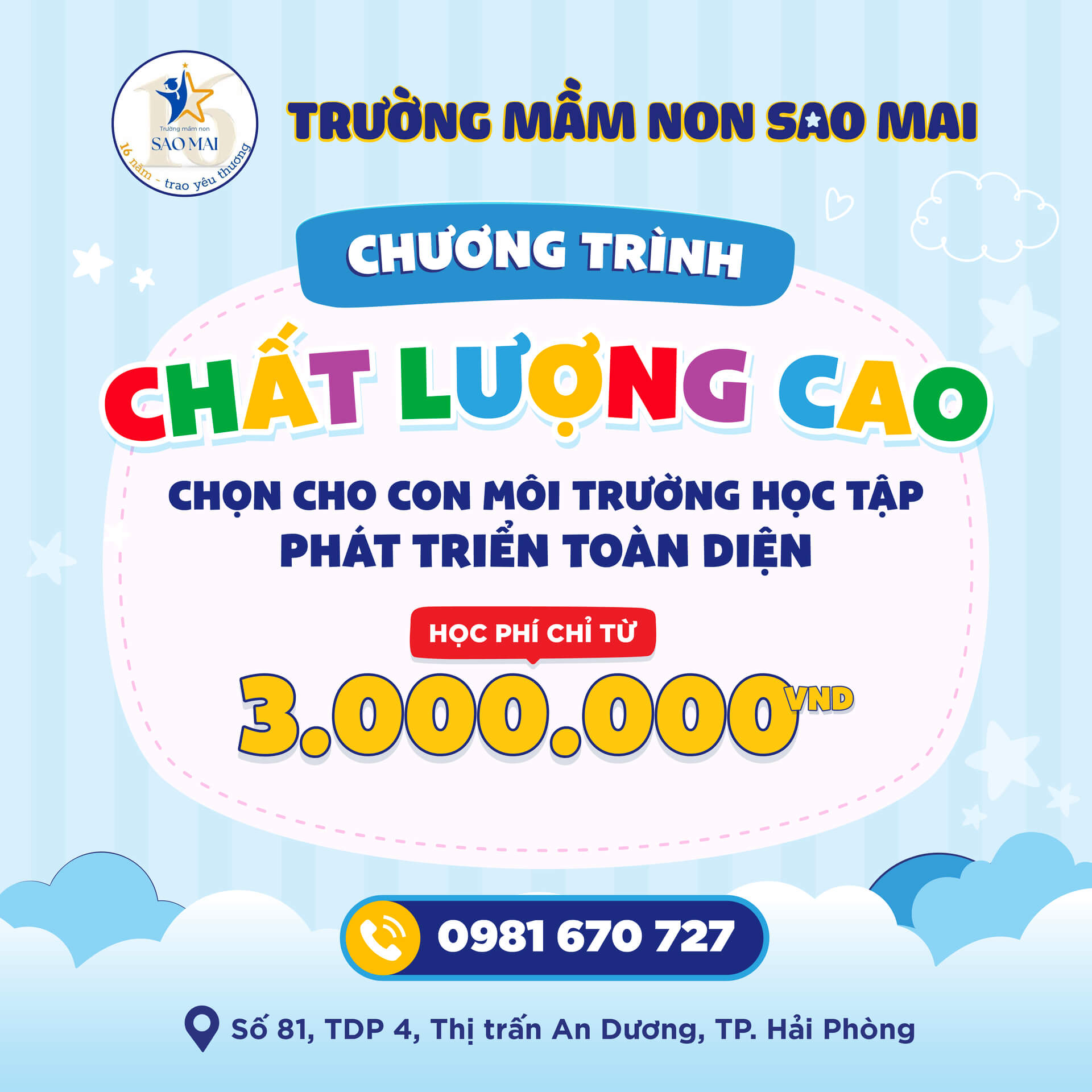 Chương trình Chất lượng cao tại Mầm non Sao Mai – Nền tảng phát triển toàn diện cho trẻ từ những năm đầu đời