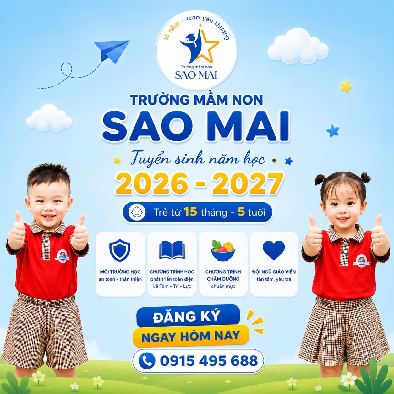 Thông tin tuyển sinh năm học 2026 – 2027 tại Mầm non Sao Mai
